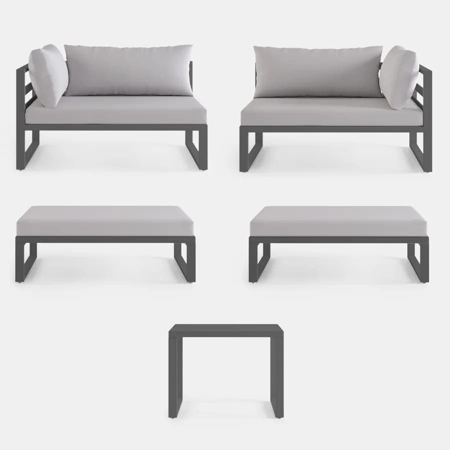 Set relax da giardino modulare in alluminio antracite con cuscini grigi - Gioza