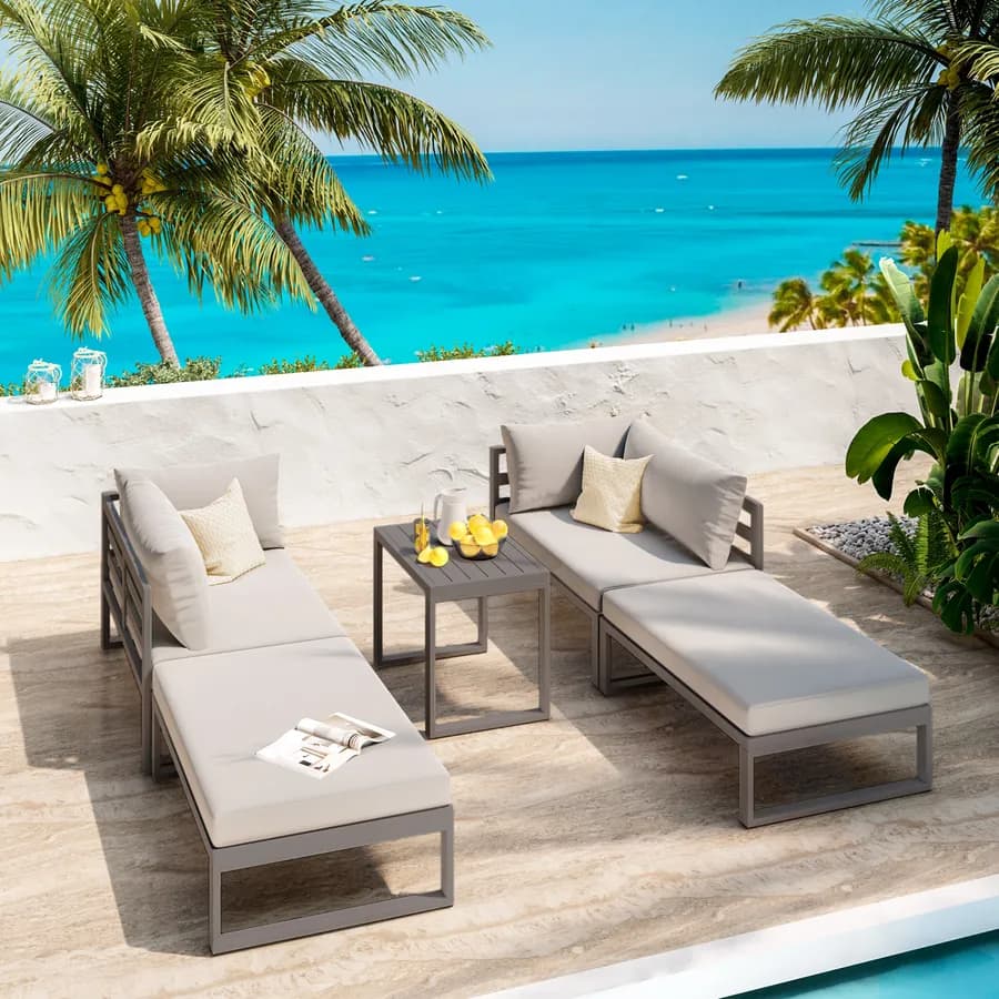 Set relax da giardino modulare in alluminio tortora con cuscini tortora chiaro - Gioza