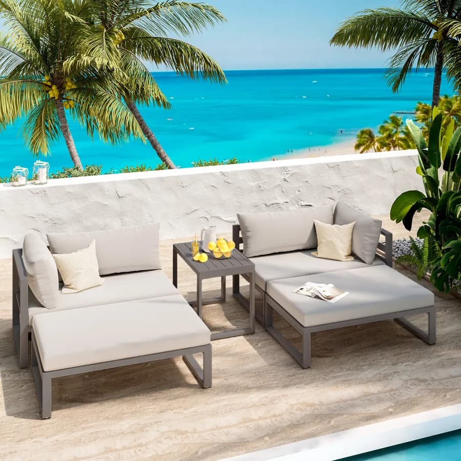 Set relax da giardino modulare in alluminio tortora con cuscini tortora chiaro - Gioza