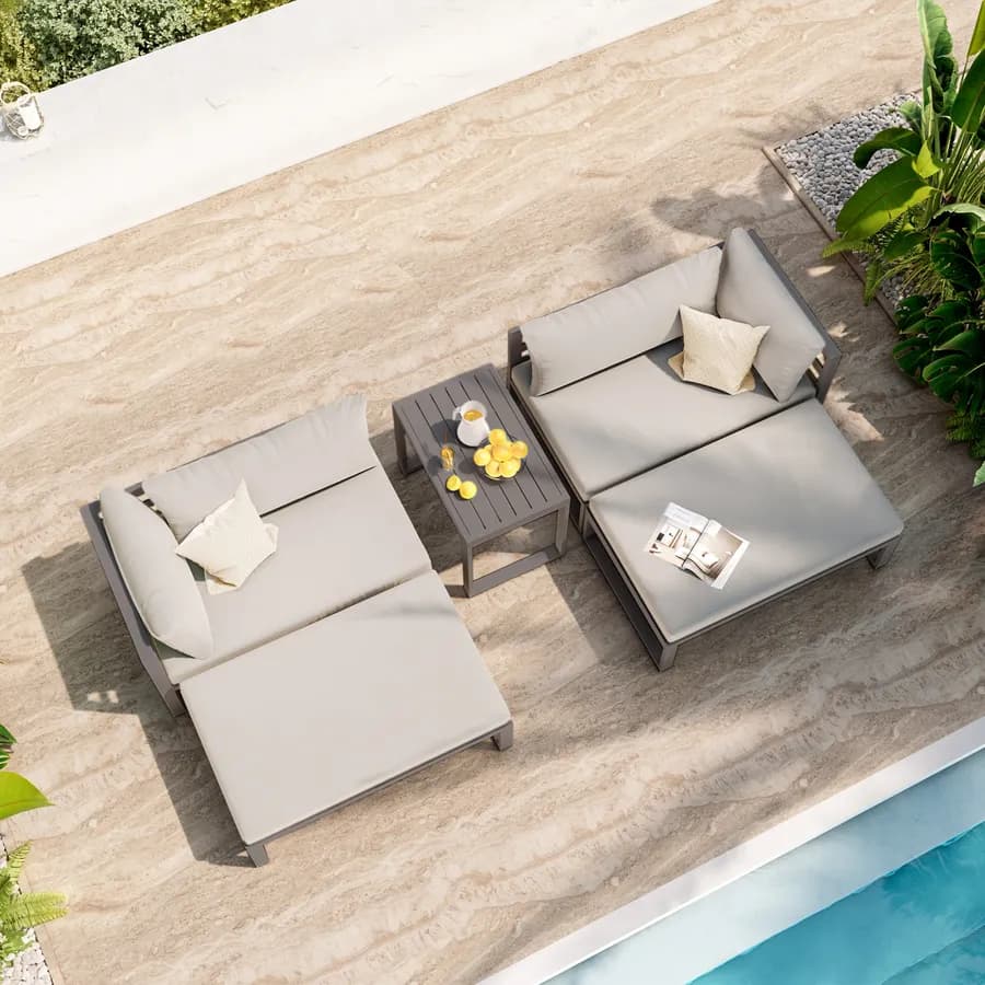 Set relax da giardino modulare in alluminio tortora con cuscini tortora chiaro - Gioza