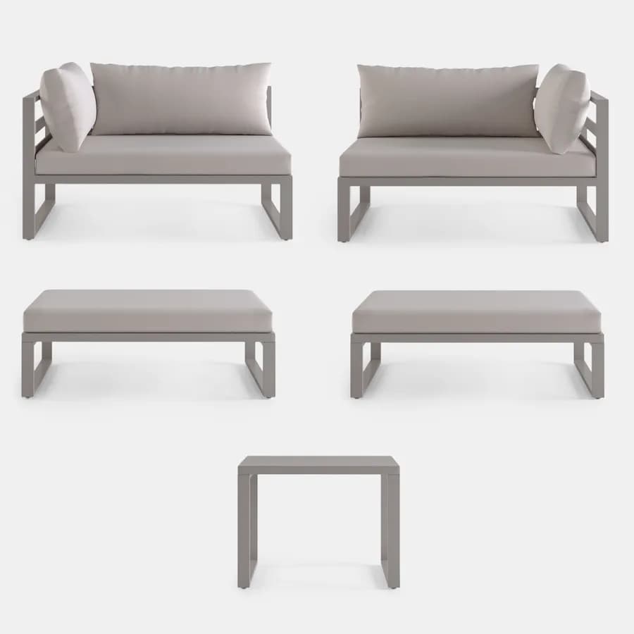 Set relax da giardino modulare in alluminio tortora con cuscini tortora chiaro - Gioza
