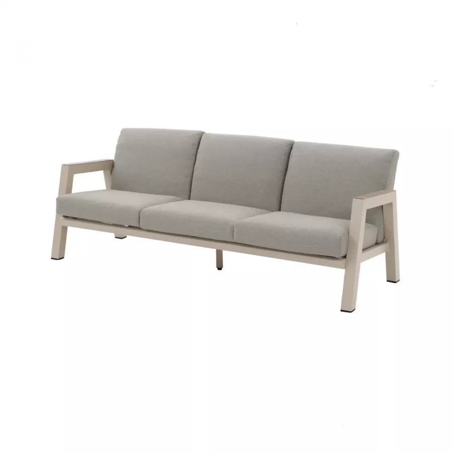 Set relax divano 2 poltrona e tavolino in alluminio crema con cuscini tortora - Jalime