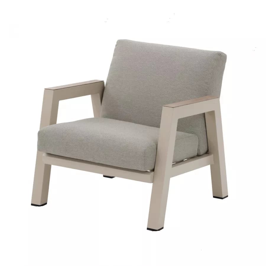 Set relax divano 2 poltrona e tavolino in alluminio crema con cuscini tortora - Jalime