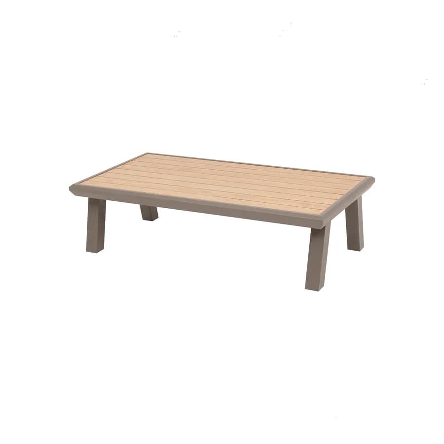 Set relax divano 2 poltrona e tavolino in alluminio marrone con cuscini beige - Jalime