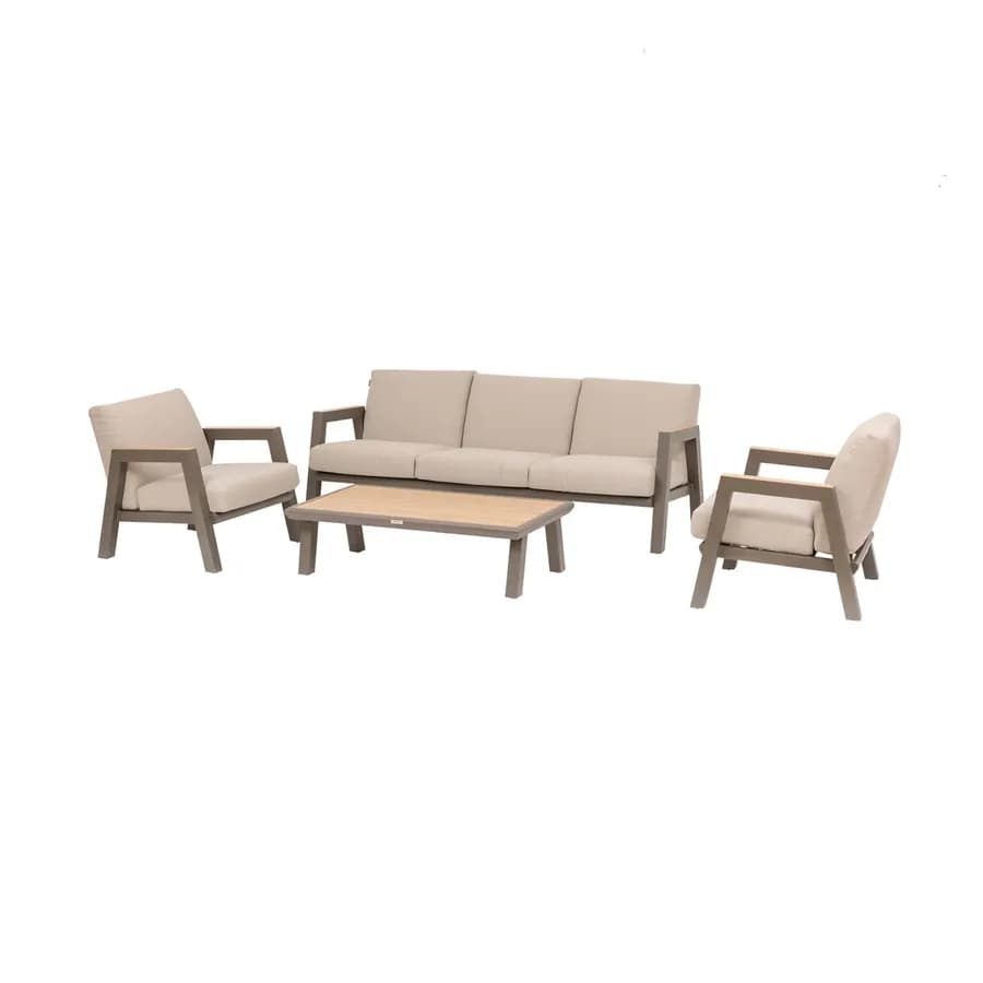 Set relax divano 2 poltrona e tavolino in alluminio marrone con cuscini beige - Jalime