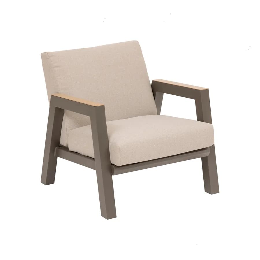 Set relax divano 2 poltrona e tavolino in alluminio marrone con cuscini beige - Jalime