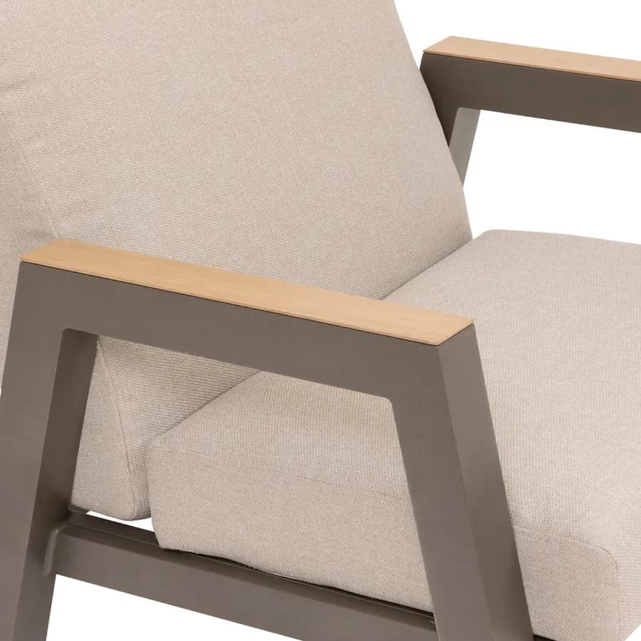Set relax divano 2 poltrona e tavolino in alluminio marrone con cuscini beige - Jalime