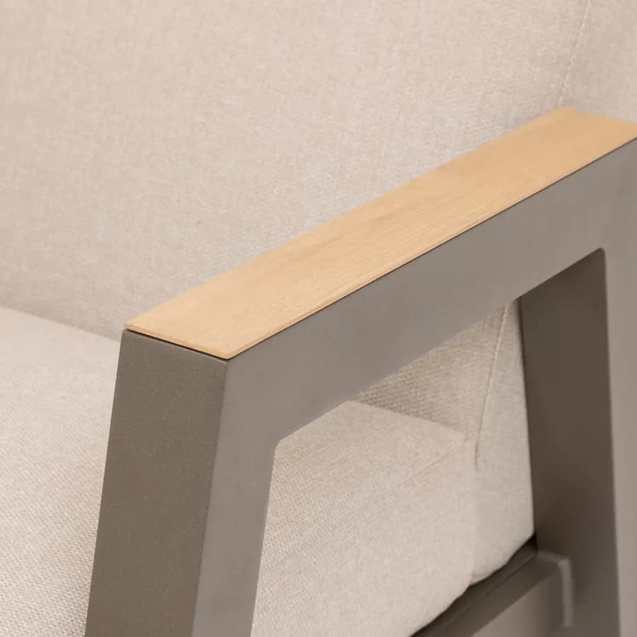 Set relax divano 2 poltrona e tavolino in alluminio marrone con cuscini beige - Jalime