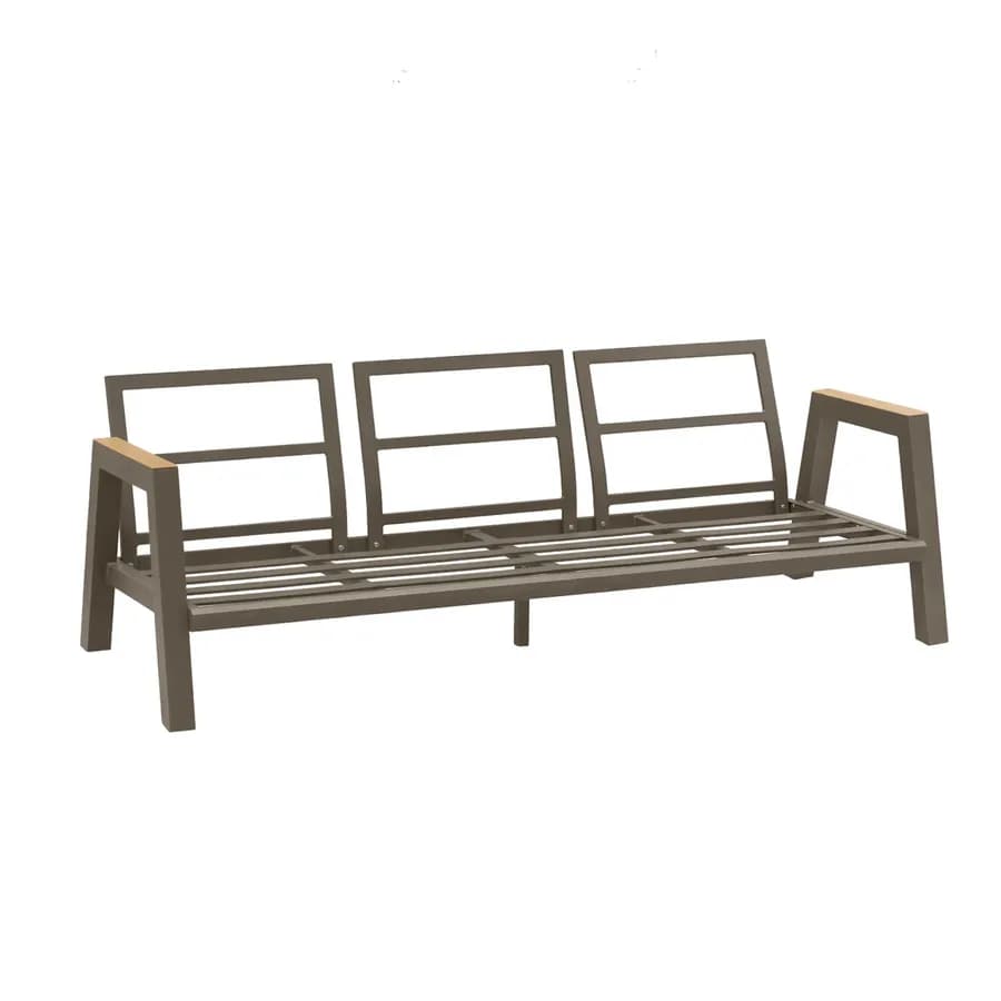 Set relax divano 2 poltrona e tavolino in alluminio marrone con cuscini beige - Jalime