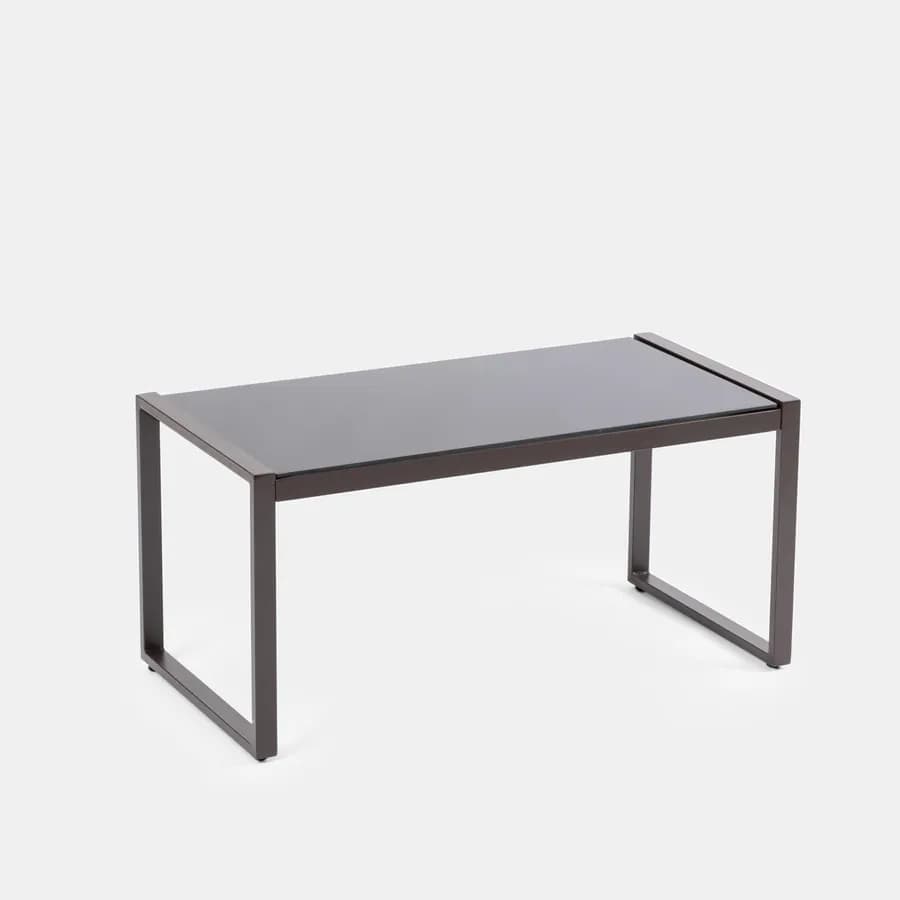 Set relax divano 2 poltrone e tavolino in polyrattan e acciaio marrone – Jerez