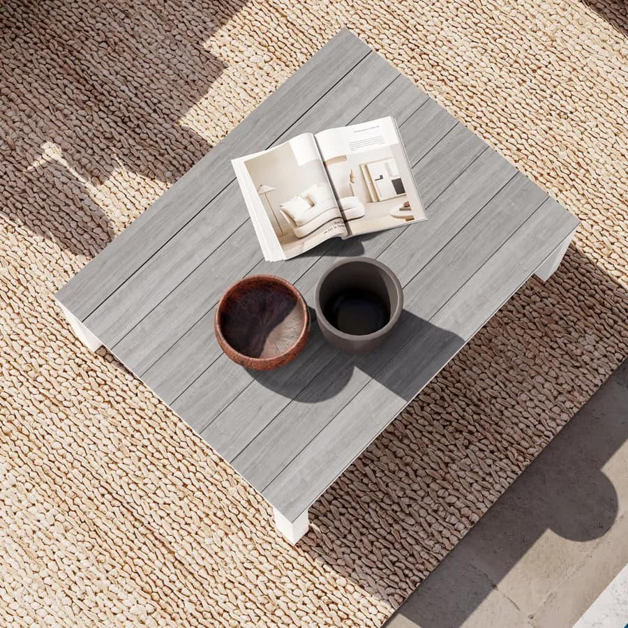 Set relax divano angolare grigio e tavolino in alluminio bianco e polywood - Stephane