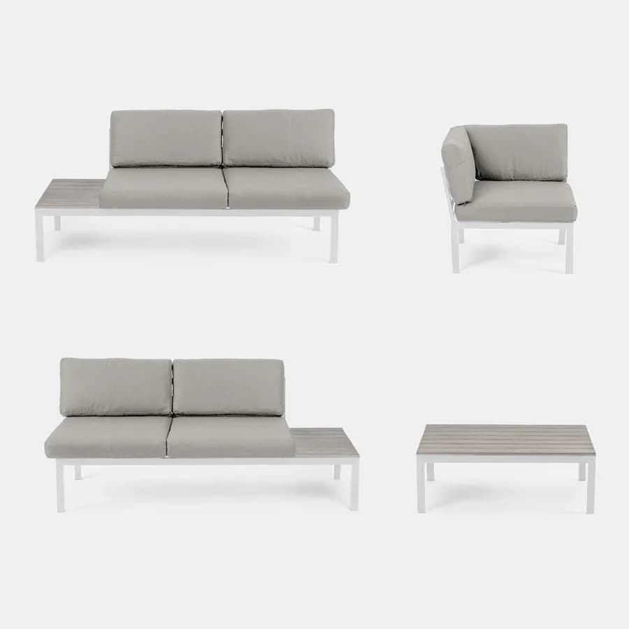 Set relax divano angolare grigio e tavolino in alluminio bianco e polywood - Stephane
