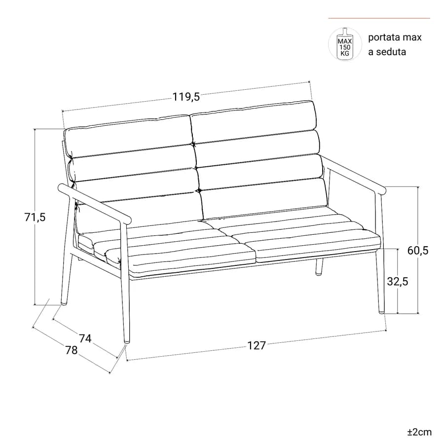 Set relax divano due poltrone e tavolino in alluminio grigio opaco con cuscini - Elyzor