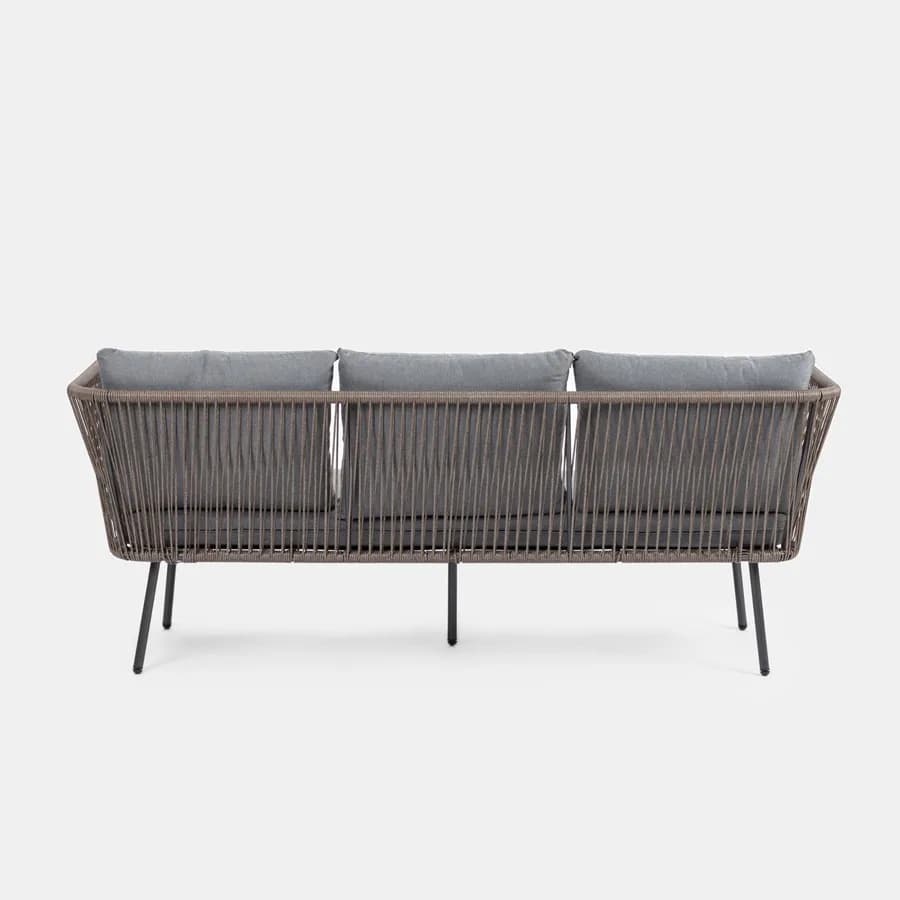 Set relax divano pouf e 2 tavolini in acciaio e polyrattan grigio - Klaus