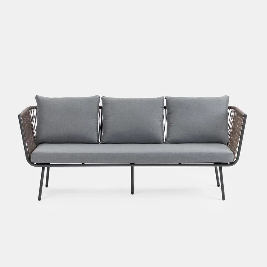 Set relax divano pouf e 2 tavolini in acciaio e polyrattan grigio - Klaus
