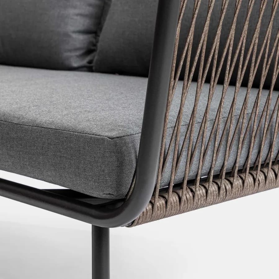 Set relax divano pouf e 2 tavolini in acciaio e polyrattan grigio - Klaus