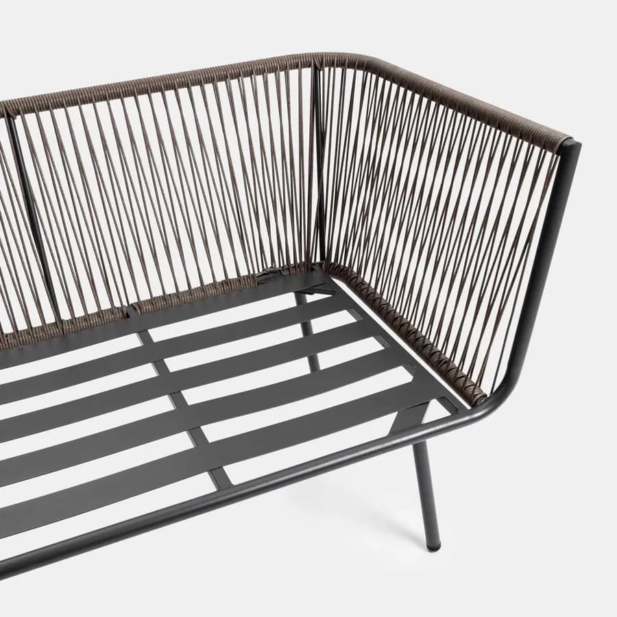 Set relax divano pouf e 2 tavolini in acciaio e polyrattan grigio - Klaus