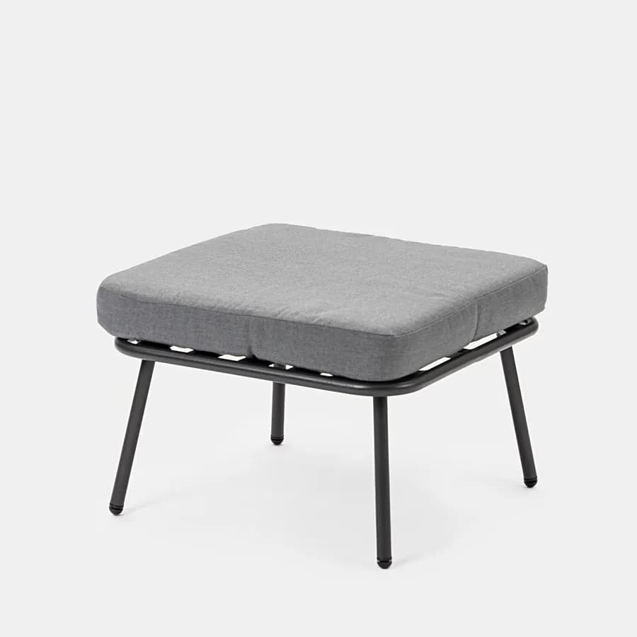 Set relax divano pouf e 2 tavolini in acciaio e polyrattan grigio - Klaus
