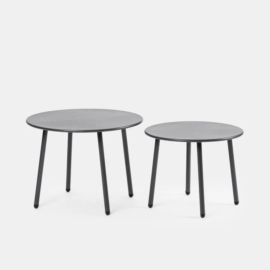 Set relax divano pouf e 2 tavolini in acciaio e polyrattan grigio - Klaus