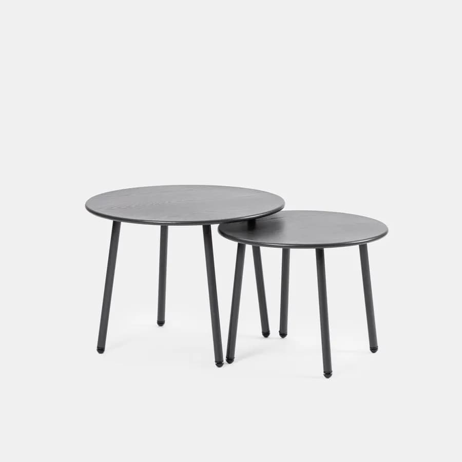 Set relax divano pouf e 2 tavolini in acciaio e polyrattan grigio - Klaus
