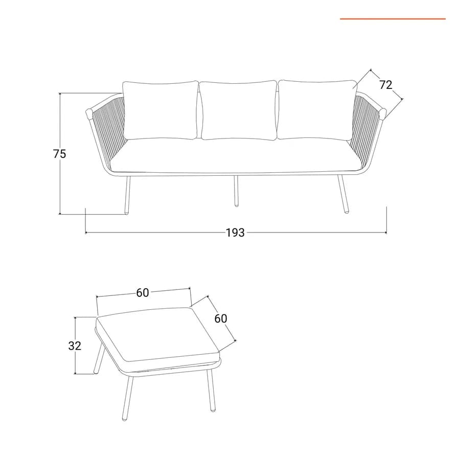 Set relax divano pouf e 2 tavolini in acciaio e polyrattan grigio - Klaus