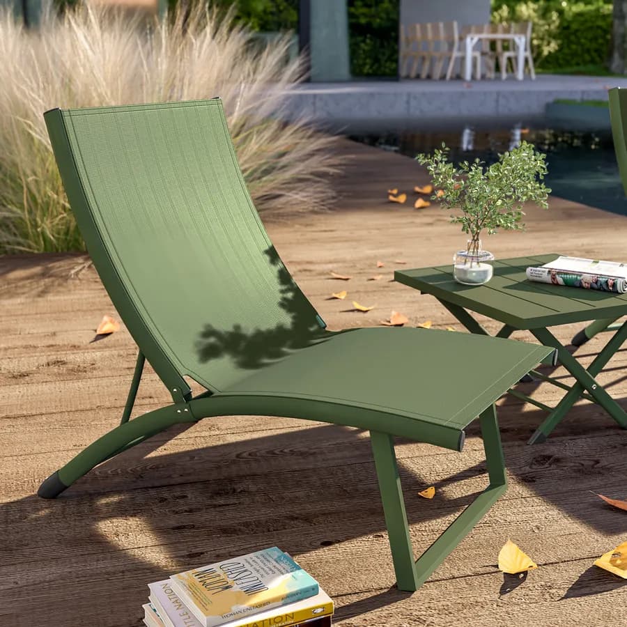 Set relax due poltrone in textilene e tavolino da caffè 44x43 cm in alluminio verde foresta - Jonit