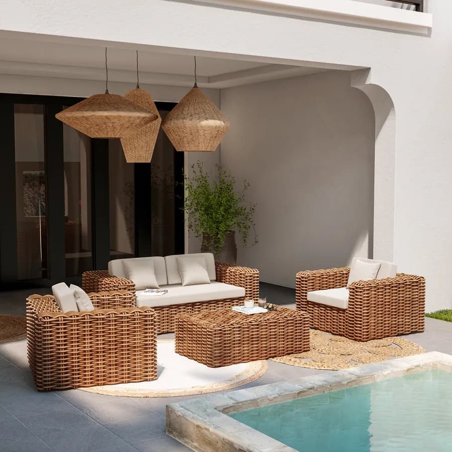 Set relax giardino con divano e tavolino 100x60 cm in rattan naturale - Daril