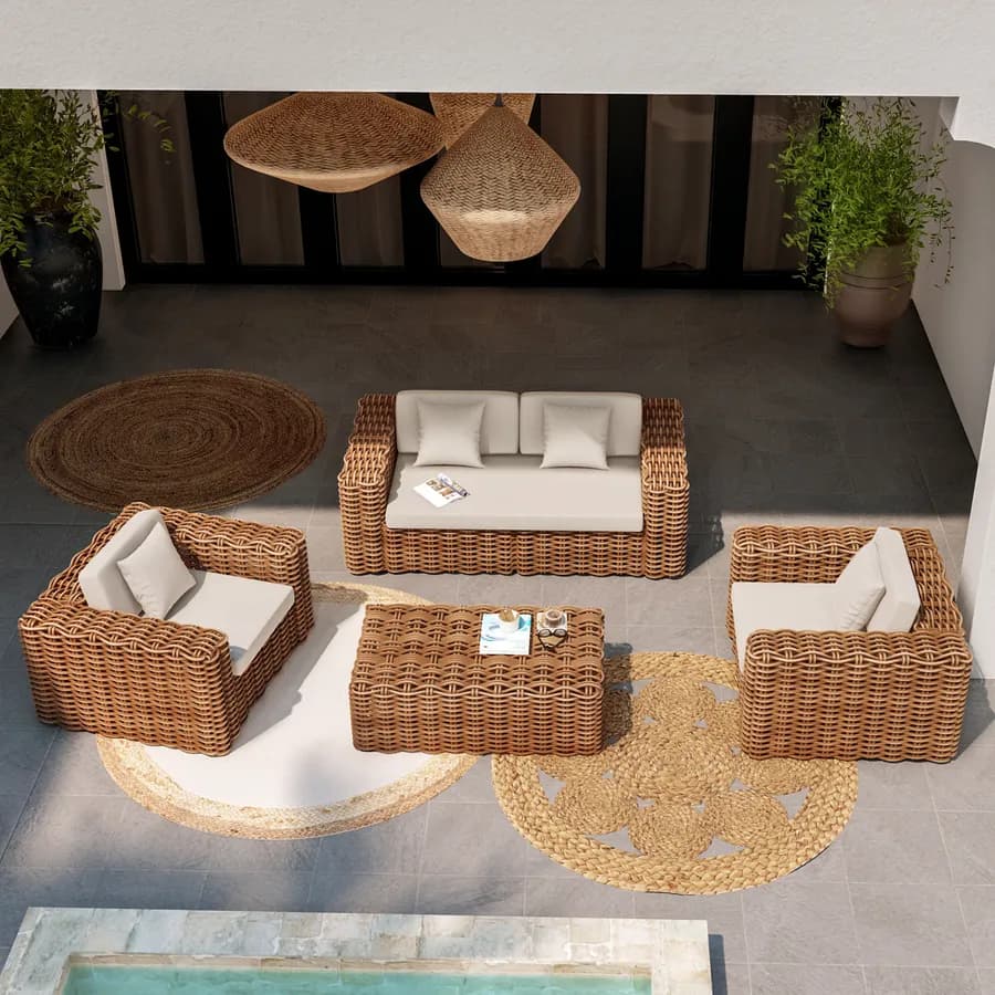 Set relax giardino con divano e tavolino 100x60 cm in rattan naturale - Daril