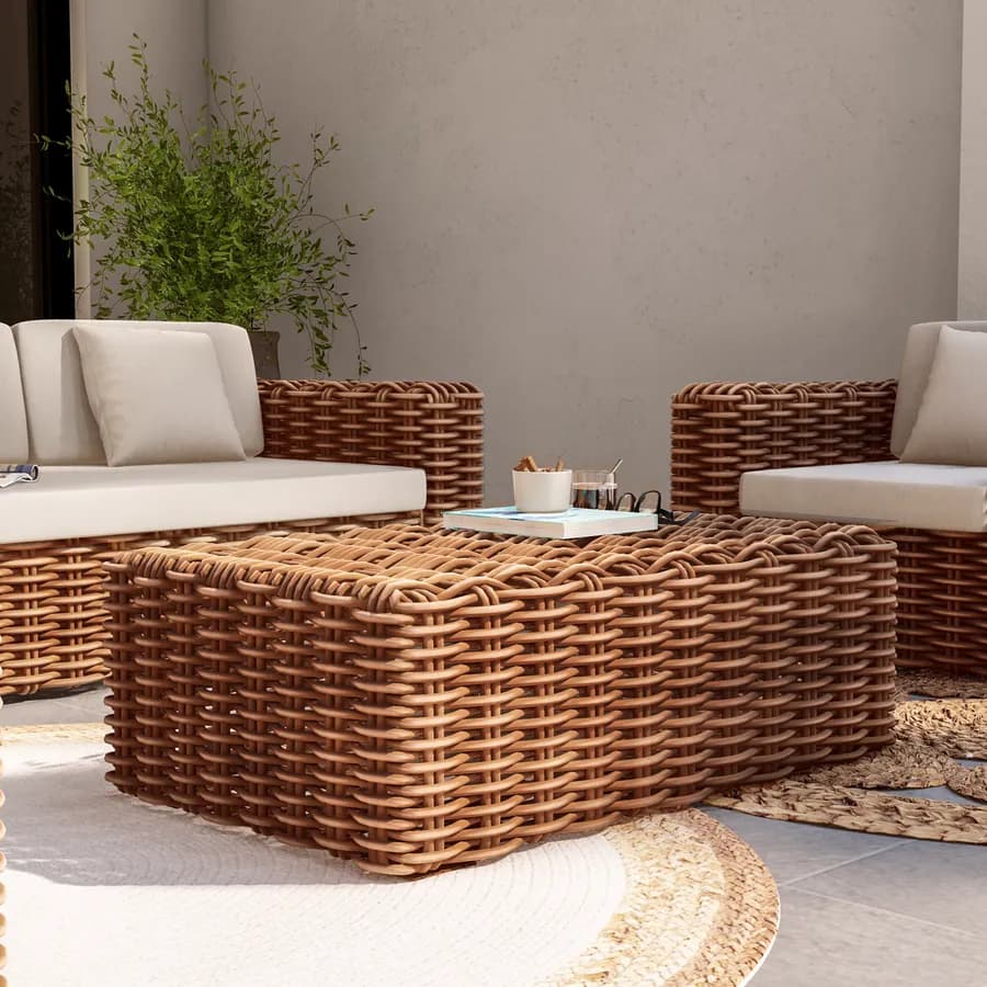 Set relax giardino con divano e tavolino 100x60 cm in rattan naturale - Daril