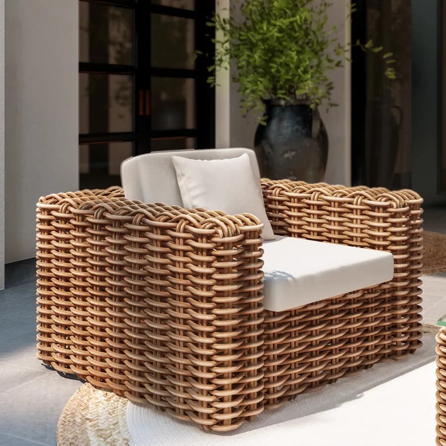 Set relax giardino con divano e tavolino 100x60 cm in rattan naturale - Daril