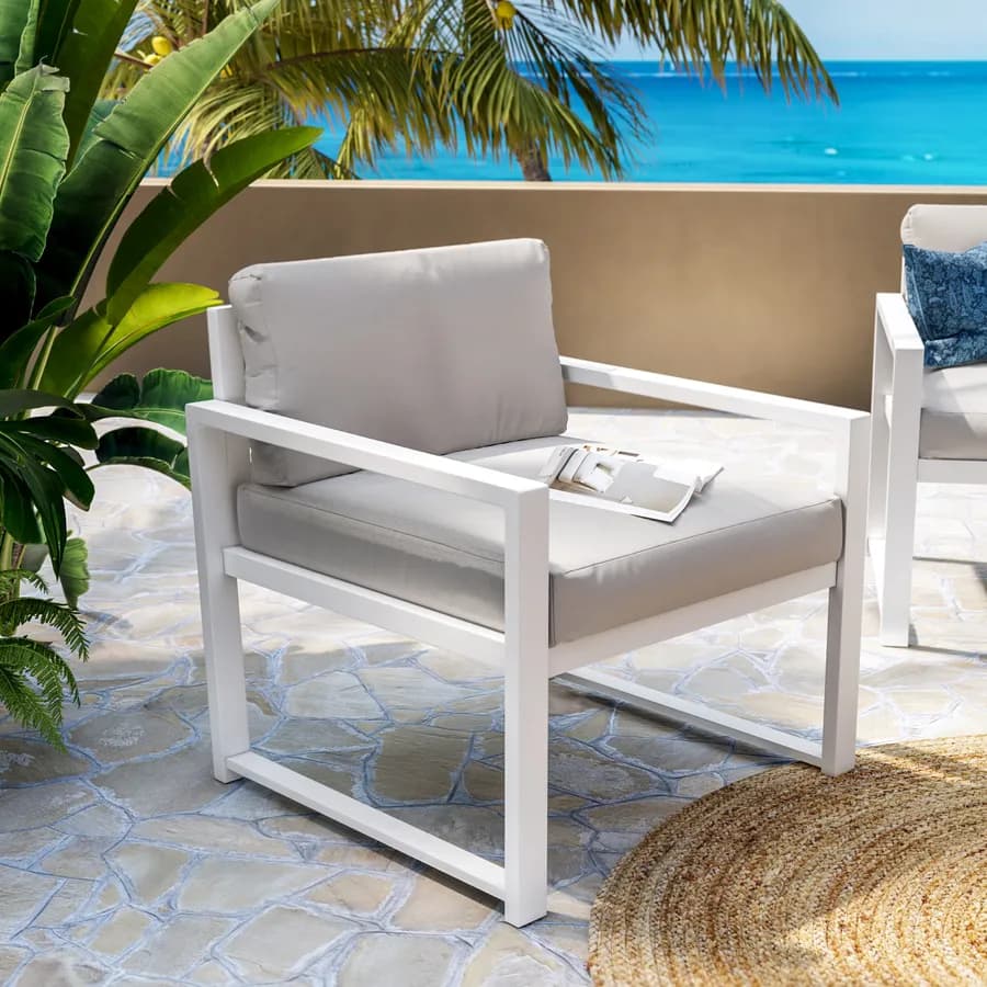 Set relax divano due poltrone e tavolino da caffè in alluminio bianco - Carioca