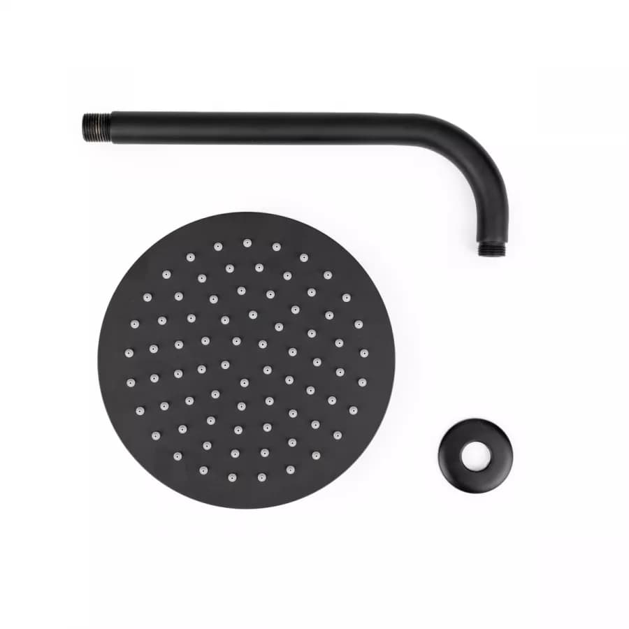 Set soffione ultraslim 20 cm con braccio doccia 28 cm nero opaco