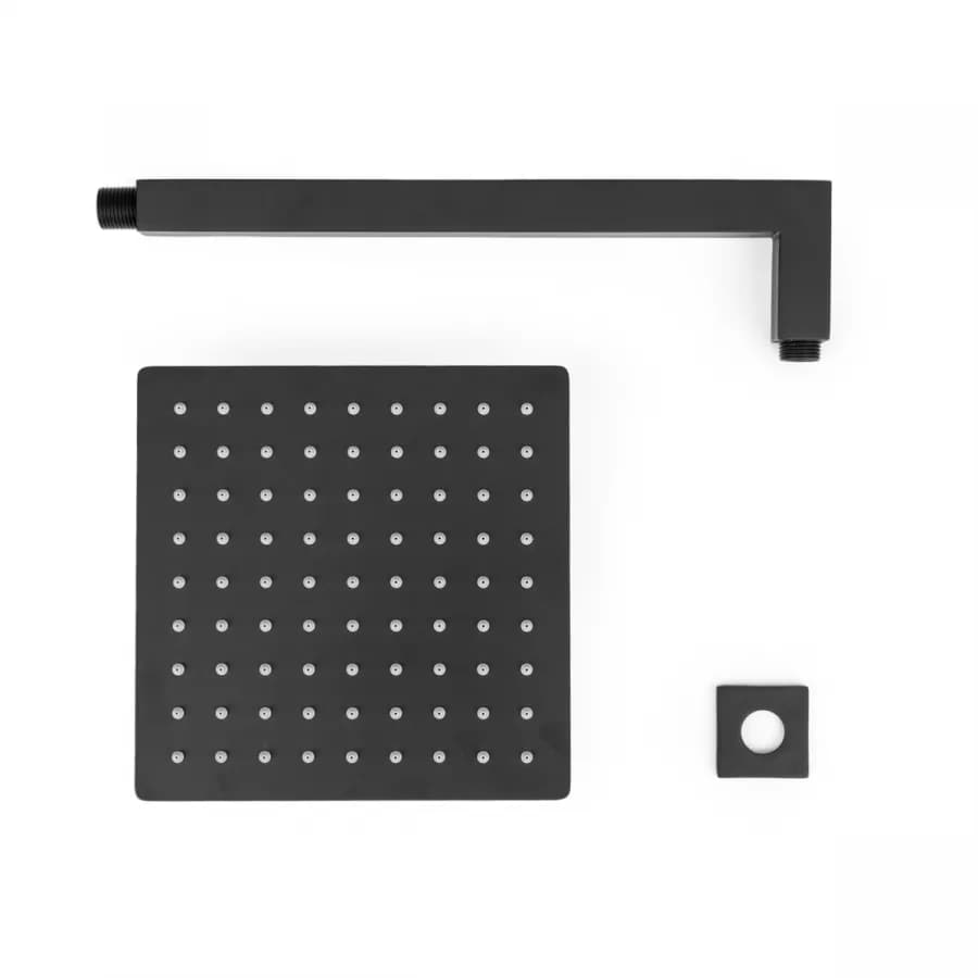 Set soffione ultraslim 20x20 cm con braccio doccia a gomito 35 cm nero opaco