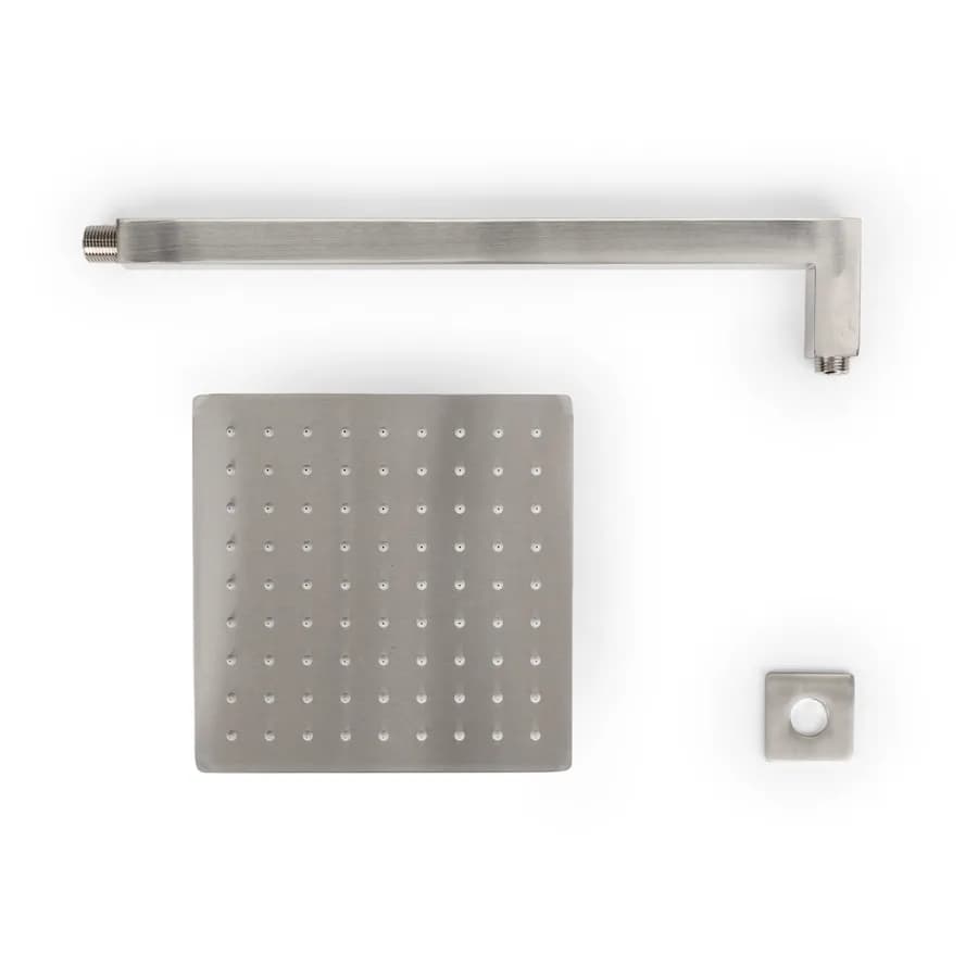 Set soffione ultraslim 20x20 cm con braccio doccia a gomito 40 cm spazzolato