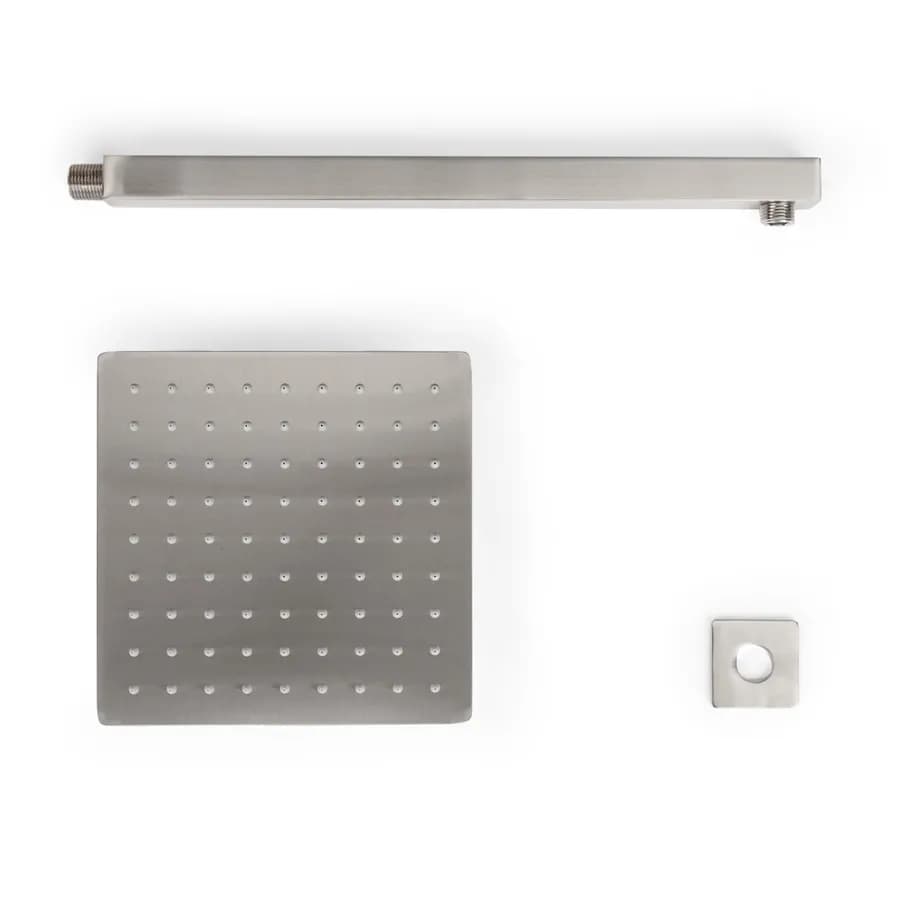 Set soffione ultraslim 20x20 cm con braccio quadrato 40 cm spazzolato