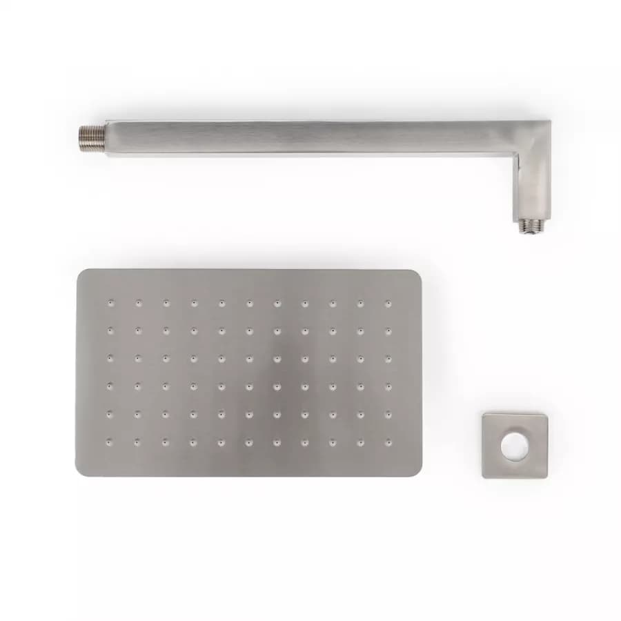 Set soffione ultraslim 25x15 cm con braccio doccia a gomito 35 cm spazzolato