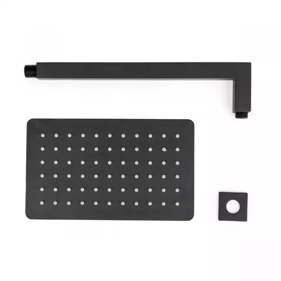 Set soffione ultraslim 25x15 cm con braccio doccia a gomito 35 cm nero opaco
