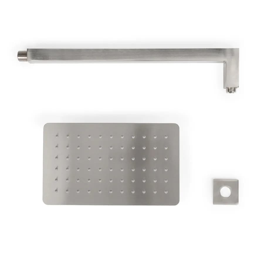 Set soffione ultraslim 25x15 cm con braccio doccia a gomito 40 cm spazzolato