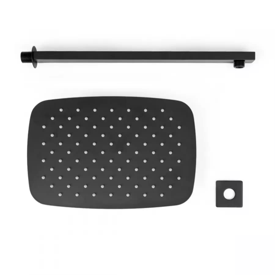 Set soffione ultraslim 30x20 cm con braccio doccia 40 cm nero opaco