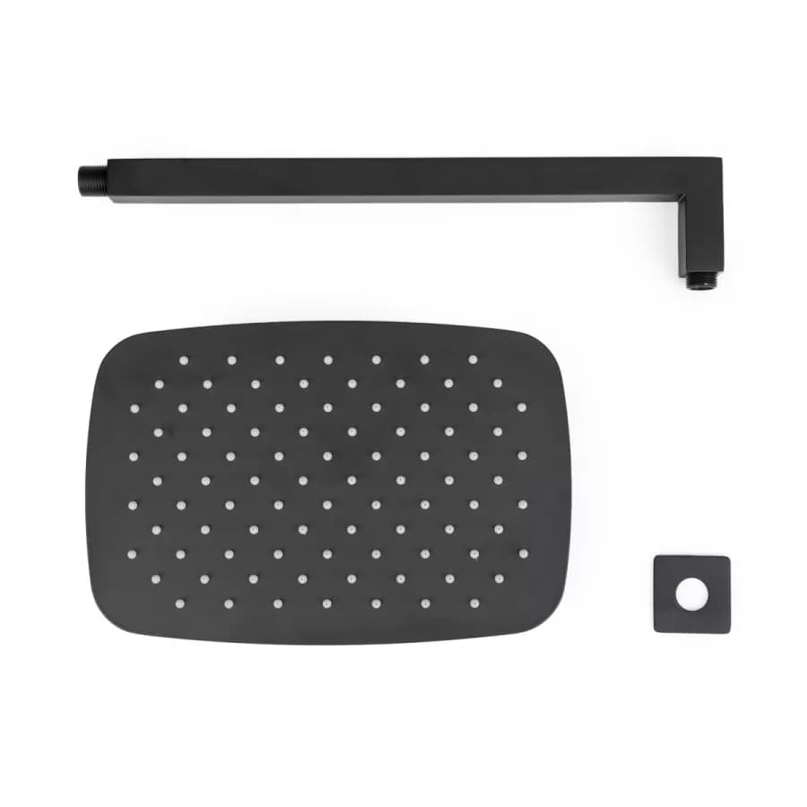 Set soffione ultraslim 30x20 cm con braccio doccia a gomito 40 cm nero opaco