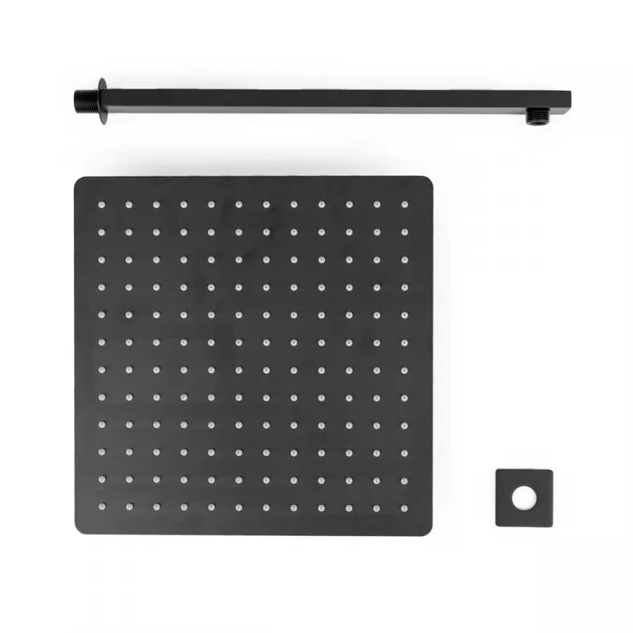 Set soffione ultraslim 30x30 cm con braccio doccia 40 cm nero opaco