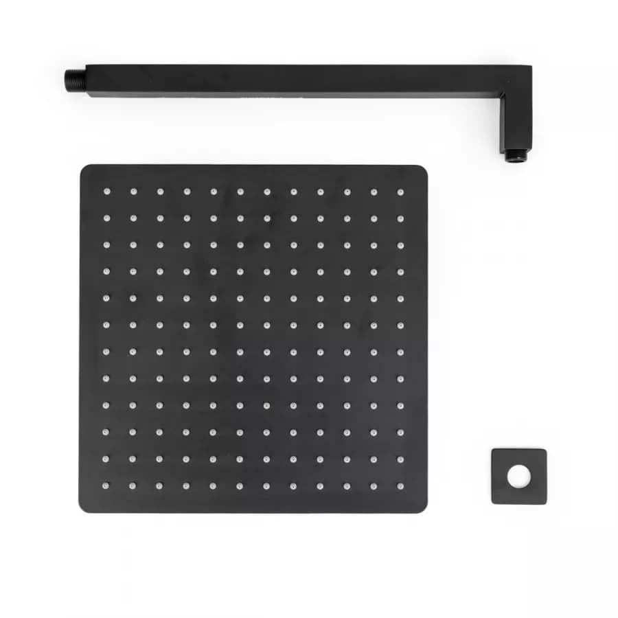 Set soffione ultraslim 30x30 cm con braccio doccia a gomito 40 cm nero opaco