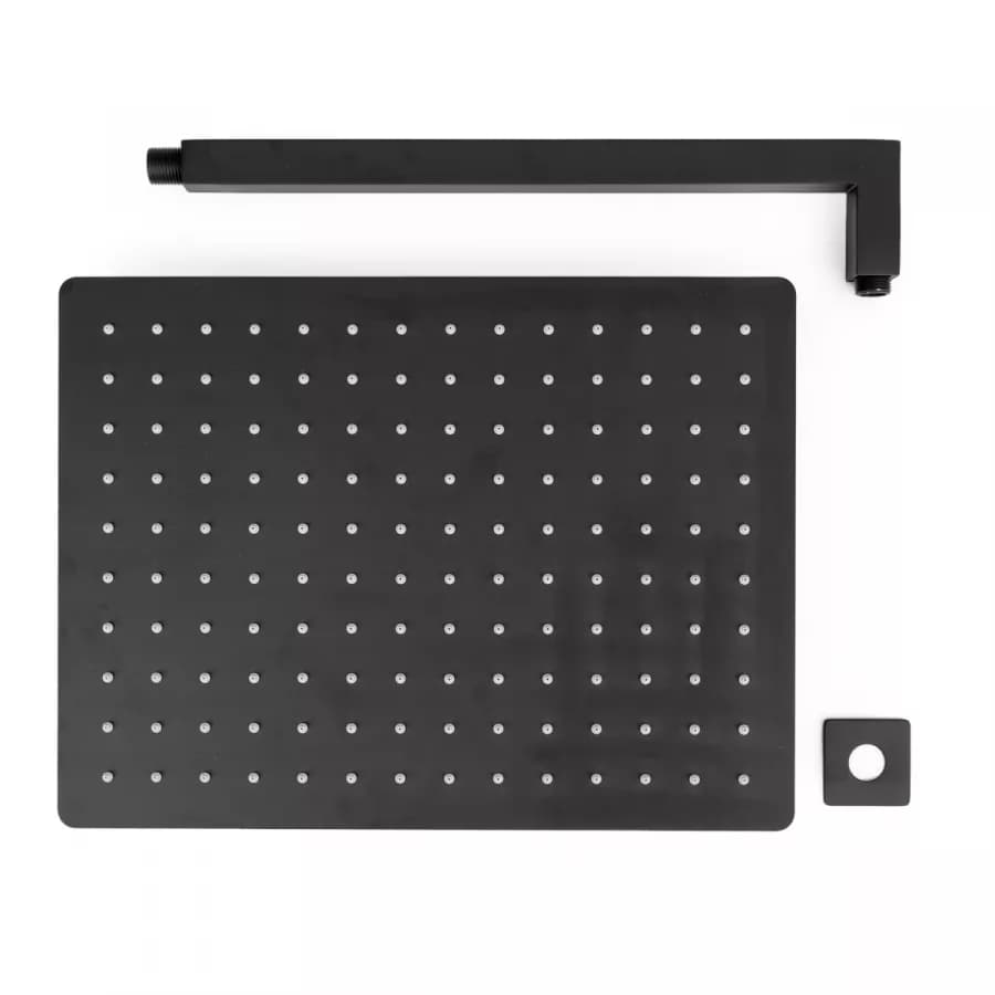 Set soffione ultraslim 40x30 cm con braccio doccia a gomito 40 cm nero opaco