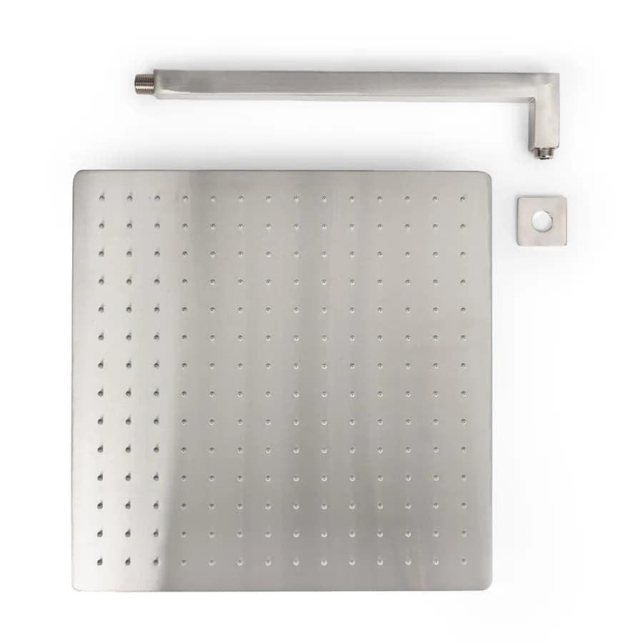 Set soffione ultraslim 40x40 cm con braccio doccia a gomito 40 cm spazzolato