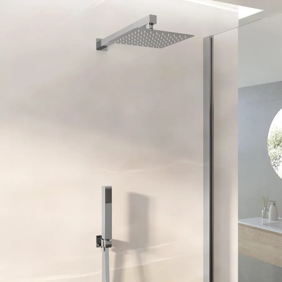 Set squadrato incasso doccia braccio 40 cm soffione e doccino con flessibile