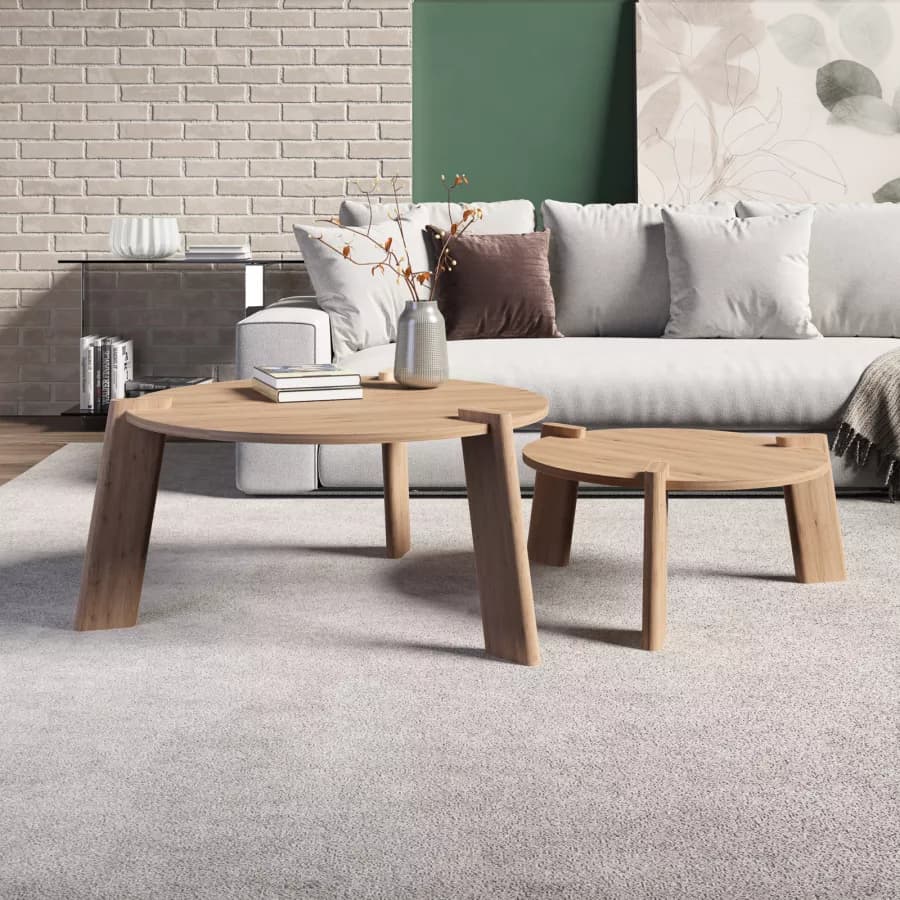 Set 2 tavolini tondi 60 cm e 80 cm in legno rovere - Scaly