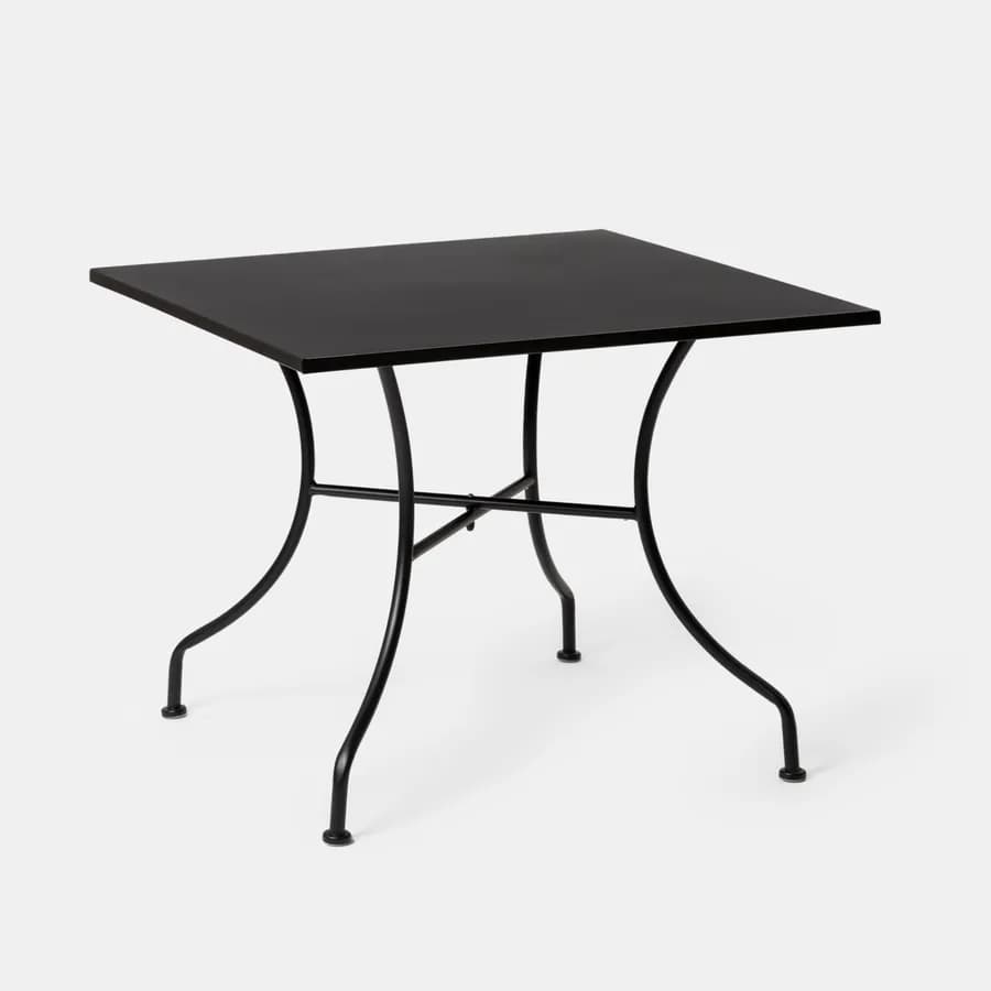 Set pranzo tavolo 90x90 cm e 4 sedie con braccioli in metallo nero - Loren