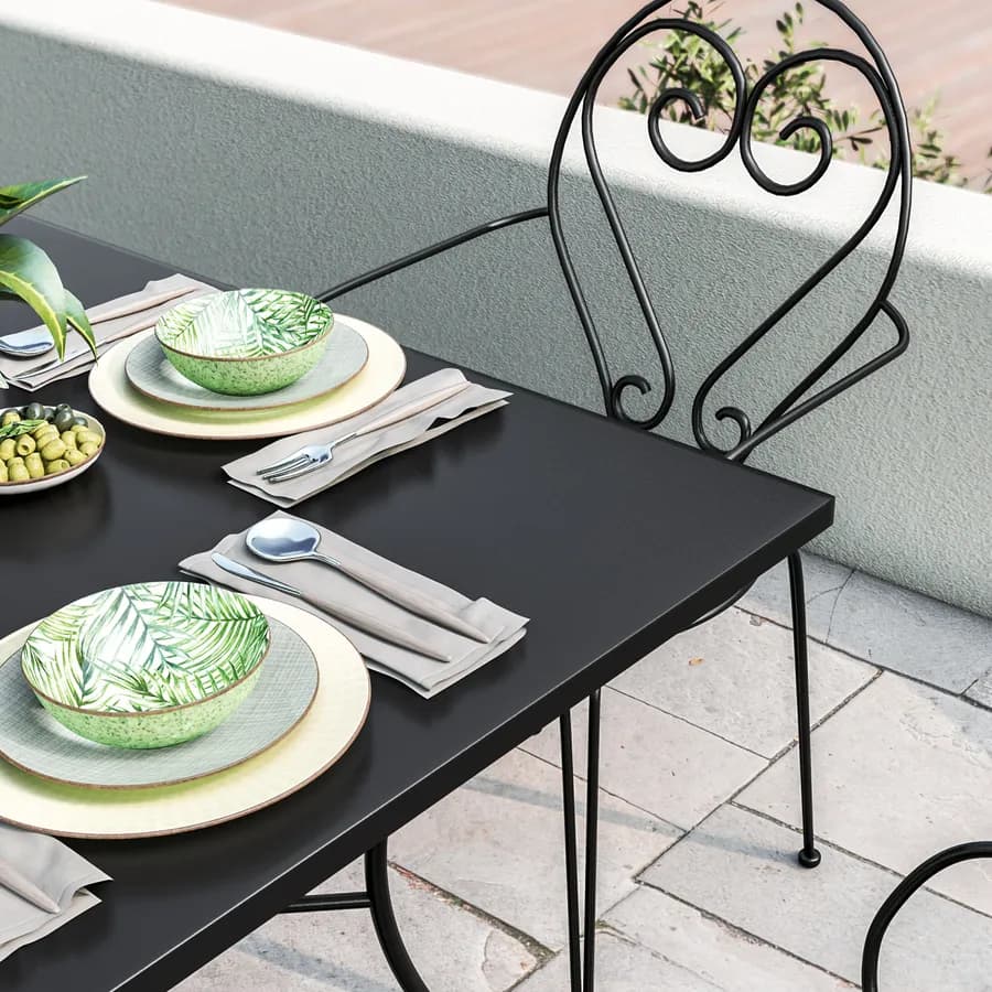 Set pranzo tavolo 90x90 cm e 4 sedie con braccioli in metallo nero - Loren