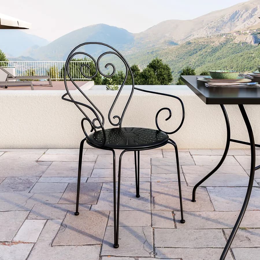 Set pranzo tavolo 90x90 cm e 4 sedie con braccioli in metallo nero - Loren