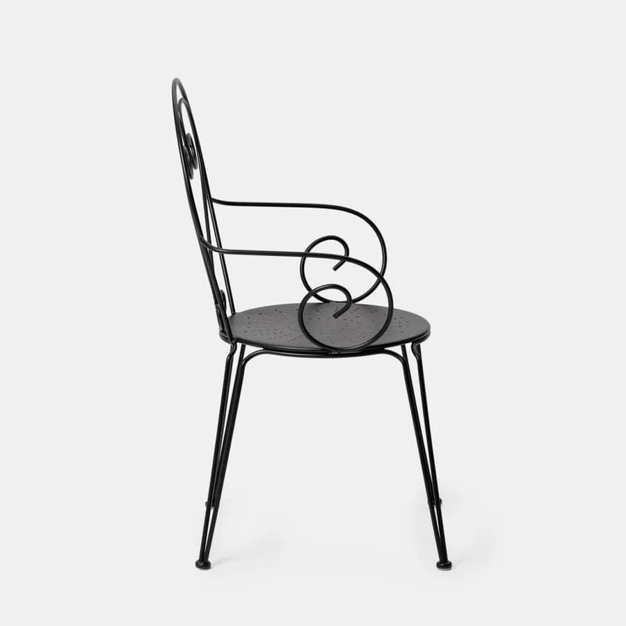 Set pranzo tavolo 90x90 cm e 4 sedie con braccioli in metallo nero - Loren